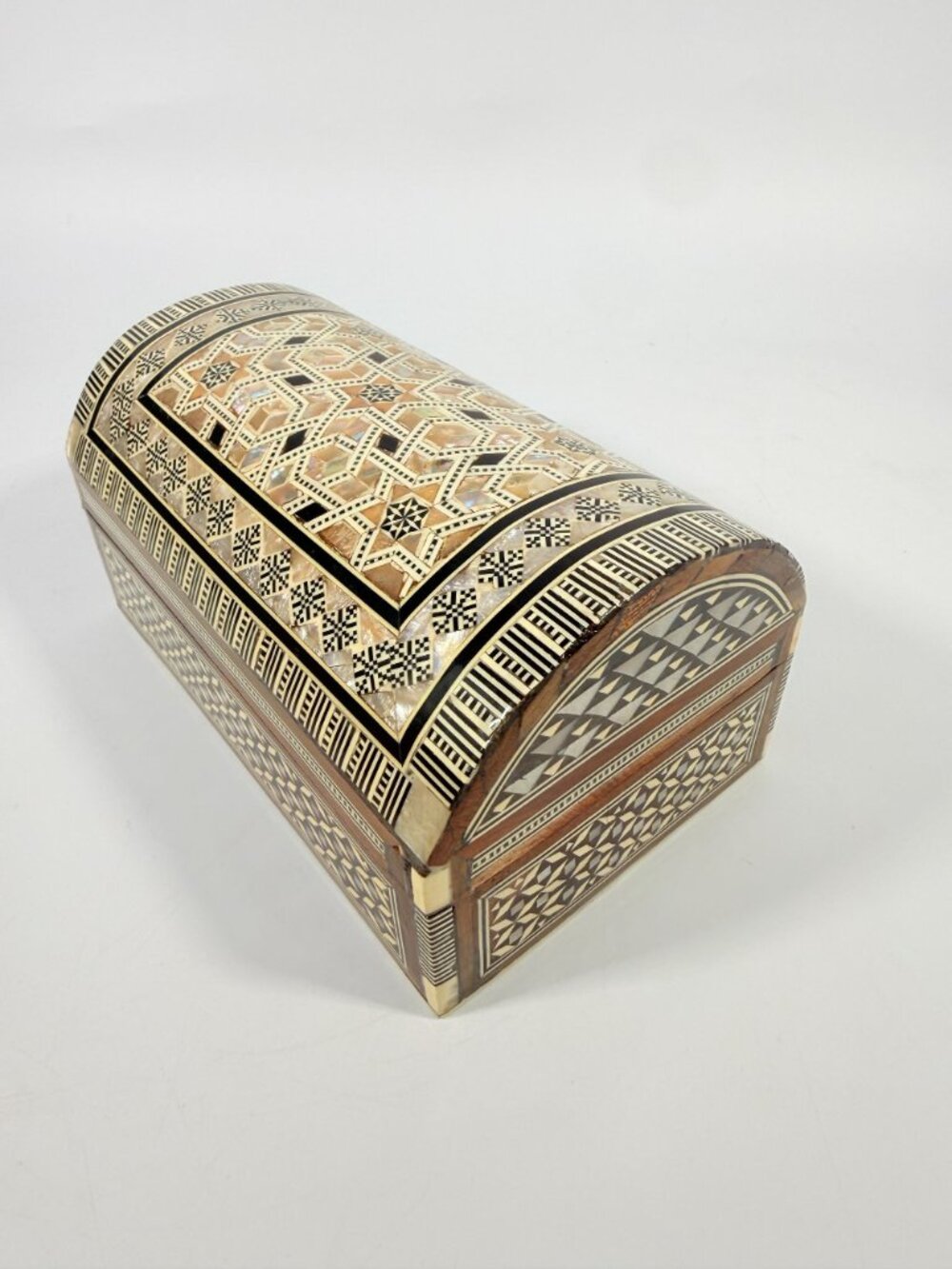 Jewelry Trinket Storage Box Inlay Mother of Pearl Bone Vintage Egyptian Red Velv - Picture 16 of 16